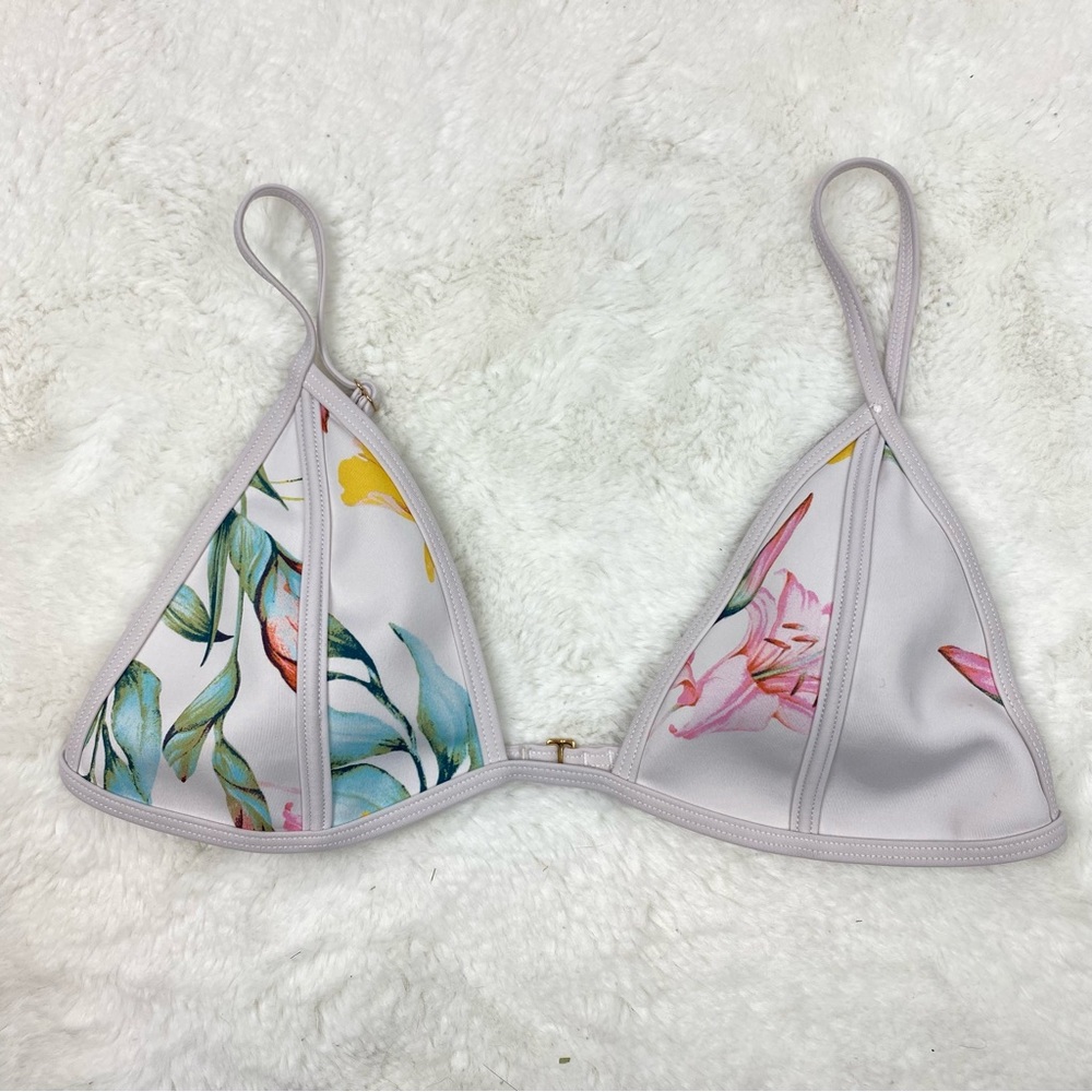 Floral / Leaf Print White Simple Bikini Top